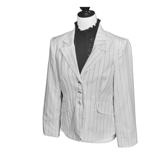White Jacket Taupe Pinstripe Lightweight Blazer Lined Casual Business Size 11 12 - Picture 3 of 14